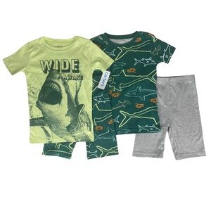 Carters Kids 4 Piece Shark Print Short Sleeve Summer Pajama Set Size 7 NWT